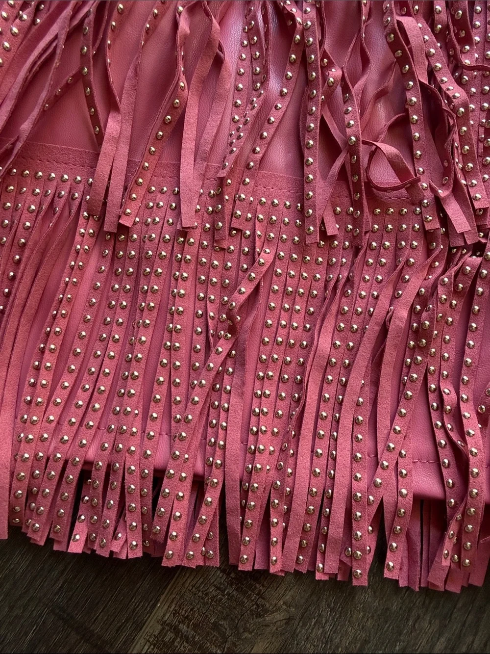 Fringed Pink Studded Mini Skirt
